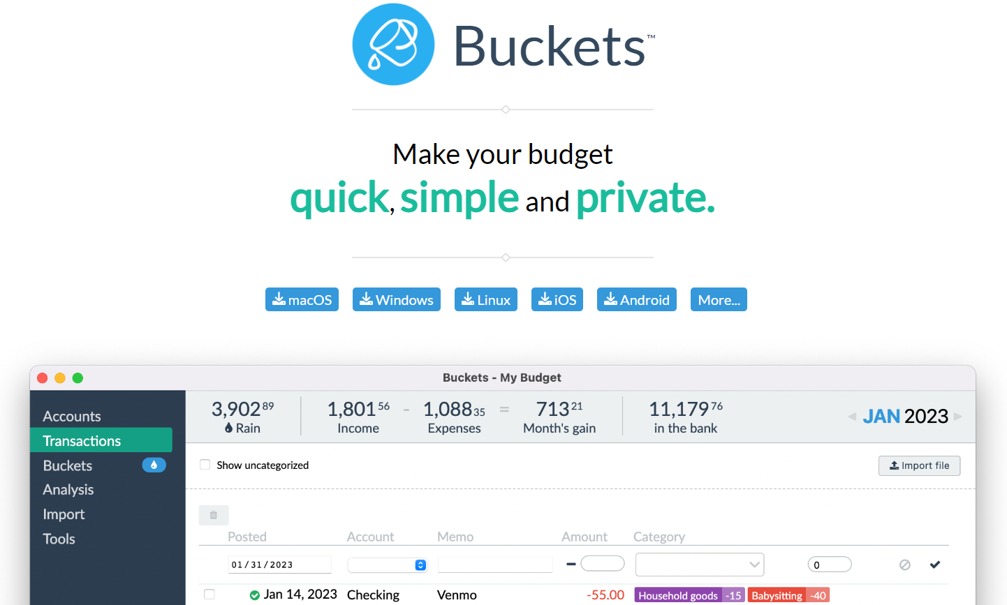 buckets budgeting app screen capture